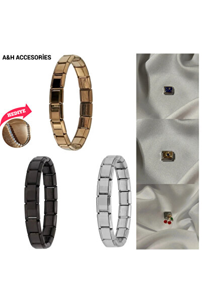 Meyras Touch 6'Lı Set Gold Gümüş Siyah İtalyan Charm Bileklik Ve 3 Model Dese...