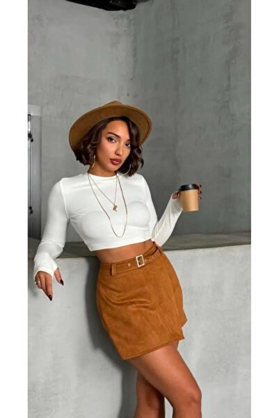 Mis Kemerli Süet Şort Etek