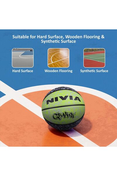 Nivia Graffiti Moulded Basketball |black/green, 7 | Rubber, Machine Stitched, Training & Competition