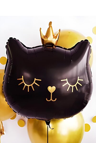 Patladı Gitti بالون فويل قطة سوداء متوجة 1 قطعة 76x64,5 سم