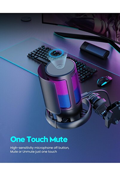 Spark ميكروفون ألعاب USB للبث المباشر والبودكاست والتسجيل، ميكروفون سطح المكتب مع RGB، Mac/PS4/PS5