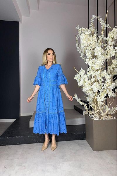 gesmoda G0614 Rochie festonată cu nasturi Albastru