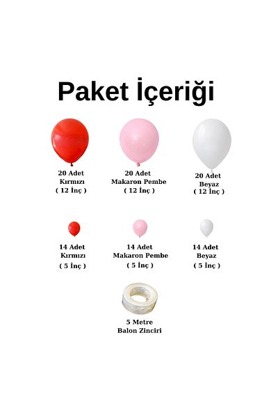 Ata Parti Dünyası Birthday Concept - *Red* White *Macaron Pink* 100 Pieces Balloon Chain Party Set