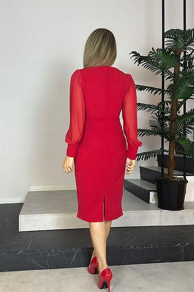 gesmoda M1990 Square Collar Chiffon Sleeve Dress Red