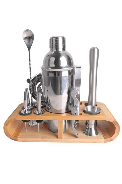 Weather Forecast طقم شاكر فولاذي مكون من 12 قطعة سعة 750 مل - طقم نادل مطرقة مع حامل خشبي