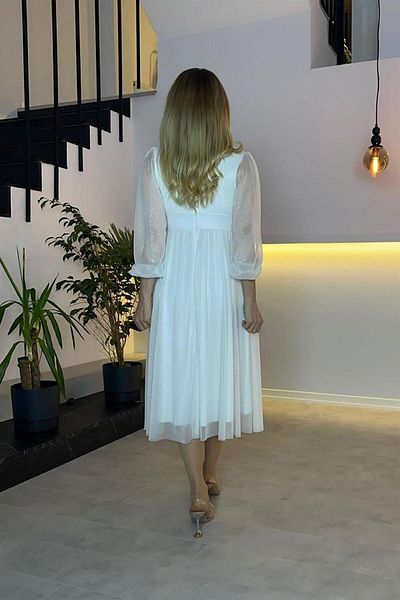 gesmoda M1986 Glittered V-Neck Dress White