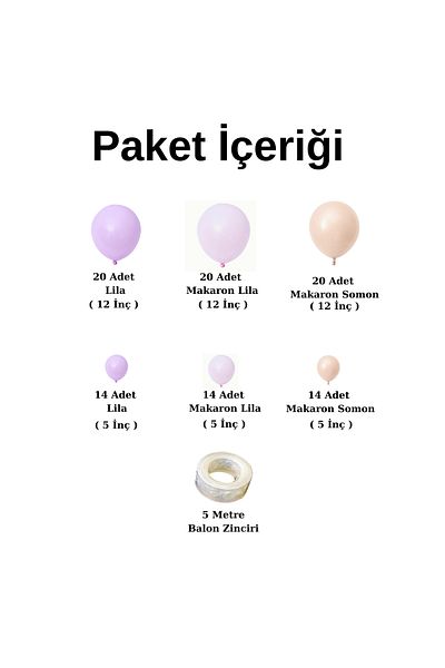 Ata Parti Dünyası Birthday Concept - Lilac Macaron Salmon Balloon Chain Party Set 100 Pieces