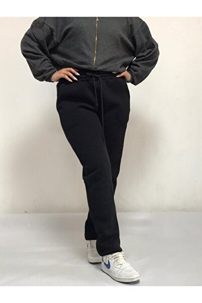 JustBS Γυναικείο μαύρο ίσιο παντελόνι μεγάλου μεγέθους