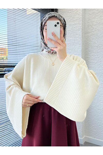 MELEK ARAZ Pulover de damă ecru cu mâneci liliac