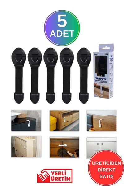 WAPPA 5 Black Baby Safety Locks - Children's Drawer and Cabinet Set