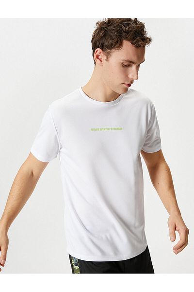 Koton Tricou sport, cu slogan imprimat, cu mânecă scurtă, cu decolteu rotund