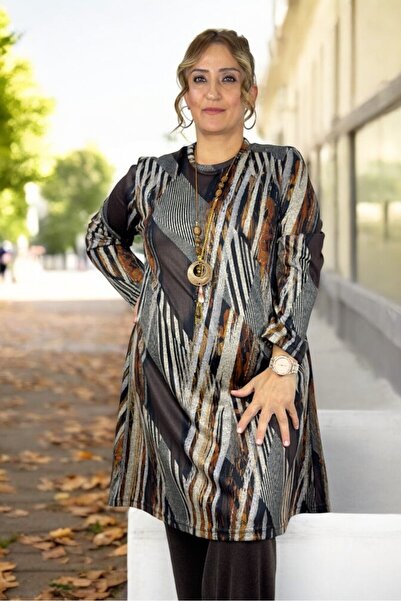 yagmurberen Cycling Collar Soft Viscose Fabric Tunic Waist Rubbered Viscose Pants Large Size Bottom Top Suit