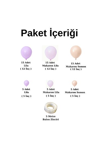 Ata Parti Dünyası Lilac Macaron Salmon - 60 Pieces Balloon Chain Birthday Party Set