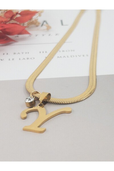 Siya Silver Kararmaz Çelik Zirkon Taşlı İtalyan Zincirli Harfli Kolye