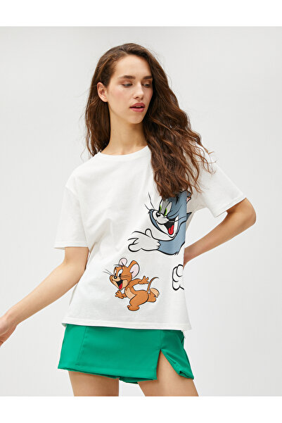 Koton T-shirt Tom And Jerry Oversize z licencjonowanym nadrukiem i krótkim rękawem