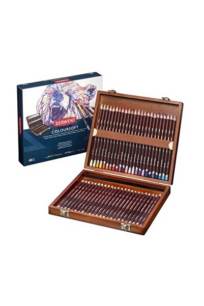 Derwent Coloursoft Colour Pencils Renkli Yumuşak Kuru Boya Kalemi 48'li Ahşap Kutu