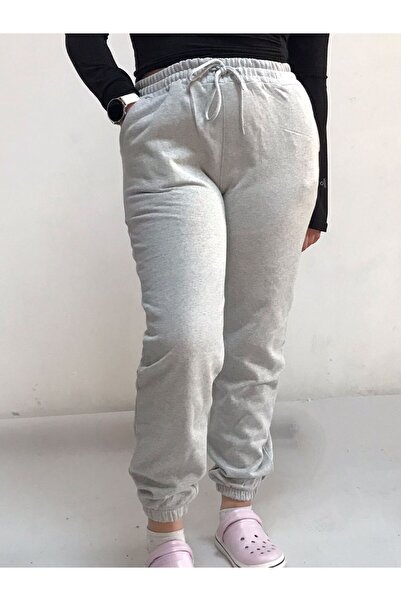 JustBS Pantaloni de trening pentru femei, gri, cu 2 fire, cu picior din cauciuc