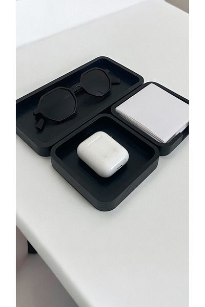Woodsuppco Set of 3 Black Wooden Desktop Organizer - Office Tabletop Organizer