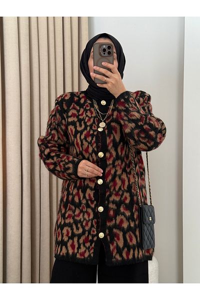 MERİÇ BOUTİQUE Leopard Cap Cardigan