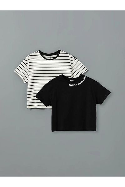LC Waikiki LCW Kids Black Crew Neck Girls Crop T-Shirt 2 Συσκευασία