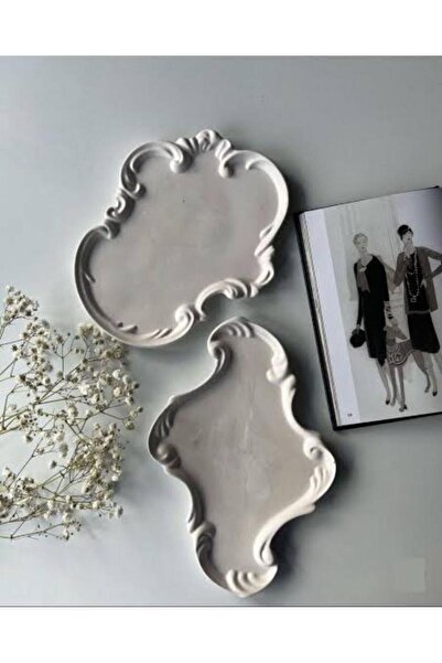 MUMELLA Lace Embossed Shaped 2-Piece Decorative Plate, Presentation, Jewelry Tray, Base