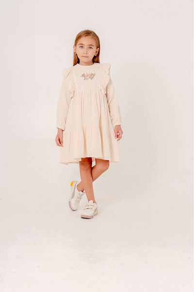 Minigimin Cicileri Μπεζ Mini My Ciclets (3-11 ετών) Φόρεμα για κορίτσια με λουλουδάτο κέντημα μουσελίνας