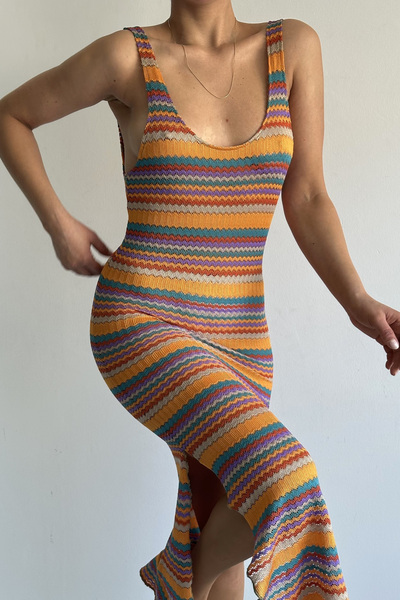 MODAGEN Women's Multicolor Strap Long Pareo Dress