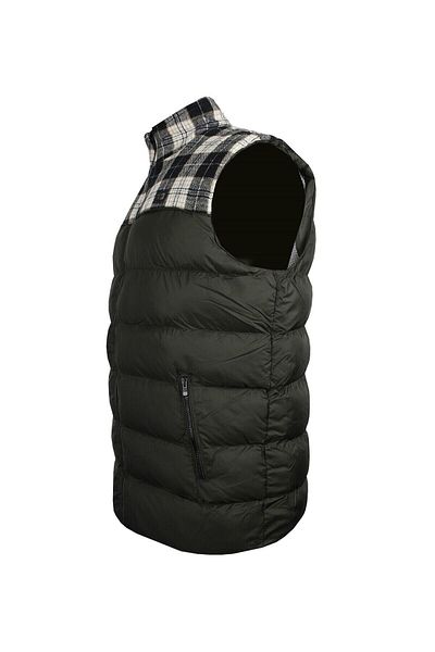 marufshop Ανδρικό χοντρό χειμωνιάτικο γιλέκο κατάλληλο για ανδρικό μεγάλο μέγεθος 120 - 155 κιλά καρό κομμάτι Γκρι-χακί