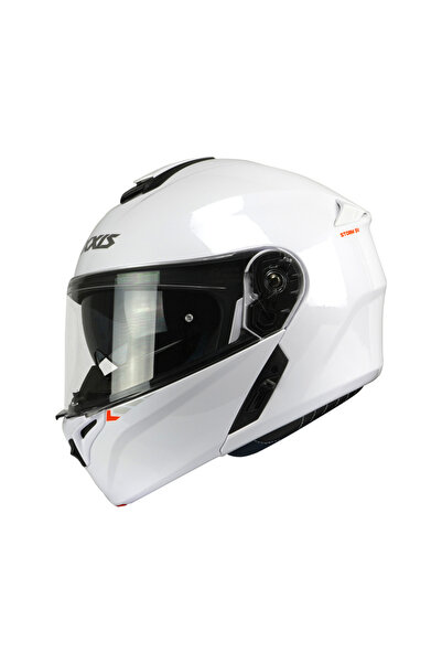 AXXIS Storm SV Solid A0 Gloss Pearl White Güneş Vizörlü Çene Açılır Motosikle...
