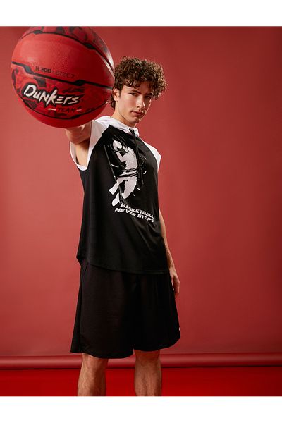 Koton Sport-T-Shirt mit Kapuze, ärmellos, Basketball, bedruckt, atmungsaktiver Stoff