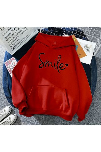 caddekombin Smile Printed Hooded Sweatshirt