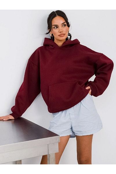 The Champ Clothing Суитшърт с качулка и качулка от полар в бордо унисекс