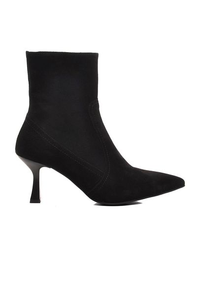 AYAKMOD Ds-60 Black Suede Genuine Leather Women's Heeled Boots with Fleece Inside
