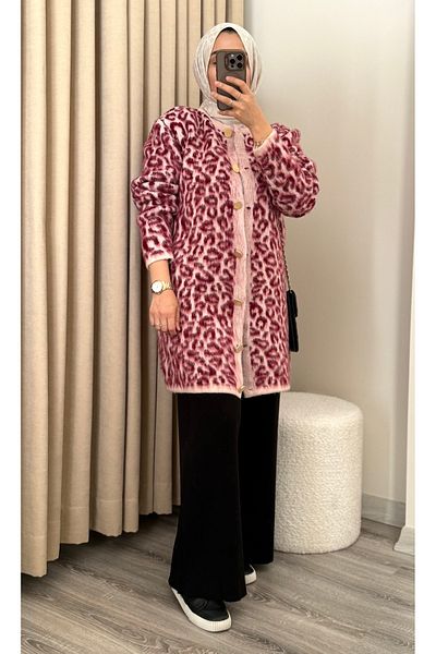 MERİÇ BOUTİQUE Leopard Cardigan Cap Set