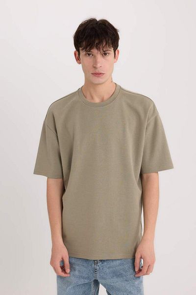 DeFacto New Season Oversize Wide Fit Crew Neck κοντομάνικο Basic μονόχρωμο βαρύ υφασμάτινο μπλουζάκι