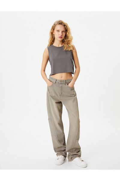 Koton Sleeveless Basic Crop T-Shirt Crew Neck Cotton