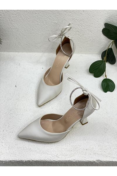 NUR KARACA 23y679 Ankle Stoned Half Open 9cm Heeled Stiletto Shoes