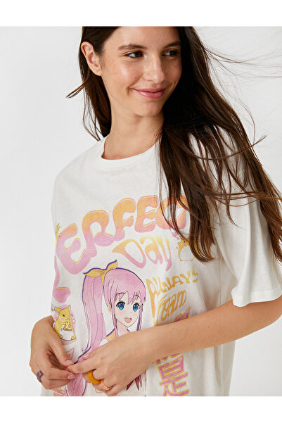 Koton Μπλουζάκι με εμπριμέ κοντό μανίκι με λαιμόκοψη