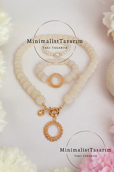 MinimalistTasarım İncili çeyrekli set, Böğürtlen inci set, Çeyrek altın kolye, Çeyrekli bileklik, Çeyrek çerçeve