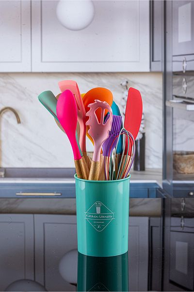 Lizzy 12 Pieces Colorful Heat Resistant Silicone Stand Scoop Set