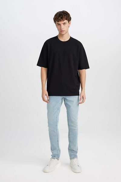 DeFacto New Season Oversize Wide Fit Crew Neck κοντομάνικο Basic μονόχρωμο βαρύ υφασμάτινο μπλουζάκι