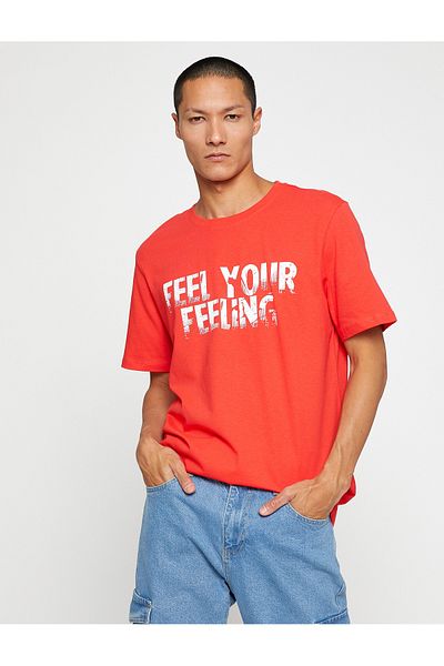 Koton Basic T-Shirt Slogan Printed Crew Neck