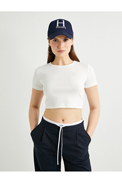 Koton Футболка з коротким рукавом Crop Tisort з ребристою горловиною