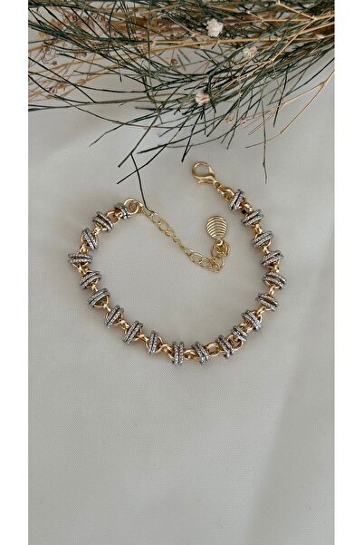 mibrillo Özel Tasarım Iki Renk Gold Gümüş Detaylı Bileklik