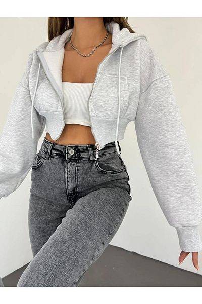 BlackList Zippered Crop Cardigan 3 Thread Thick Raised Hood 100% Cotton