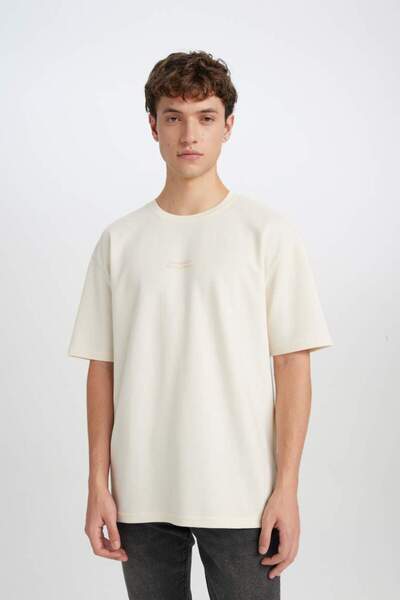 DeFacto Boxy Fit Crew Neck Printed Short Sleeve Heavy Fabric T-Shirt