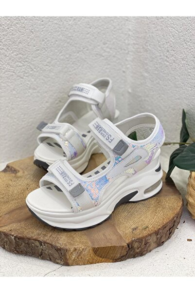 Guja 23y363-2 Çift Bantlı 8cm Dolgu Taban Spor Sandalet Ayakkabı Kadın
