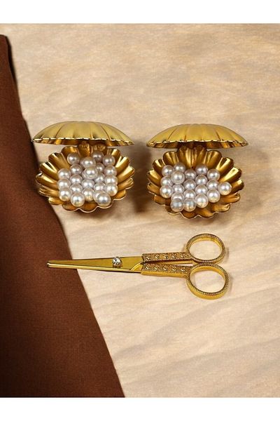 CyzHome Nuvola Oyster Pearl Ring and Promise Scissors