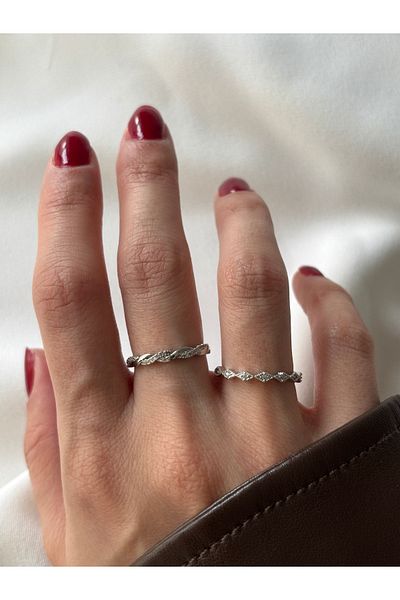 ringbox Silver Color Mini Stone Fine Crispy 2-Piece Ring