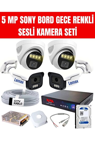 maxcam 4 Kameralı 5MP Gece Renkli, Sesli, Araç Ve Yüz Tanımalı Kamera Seti